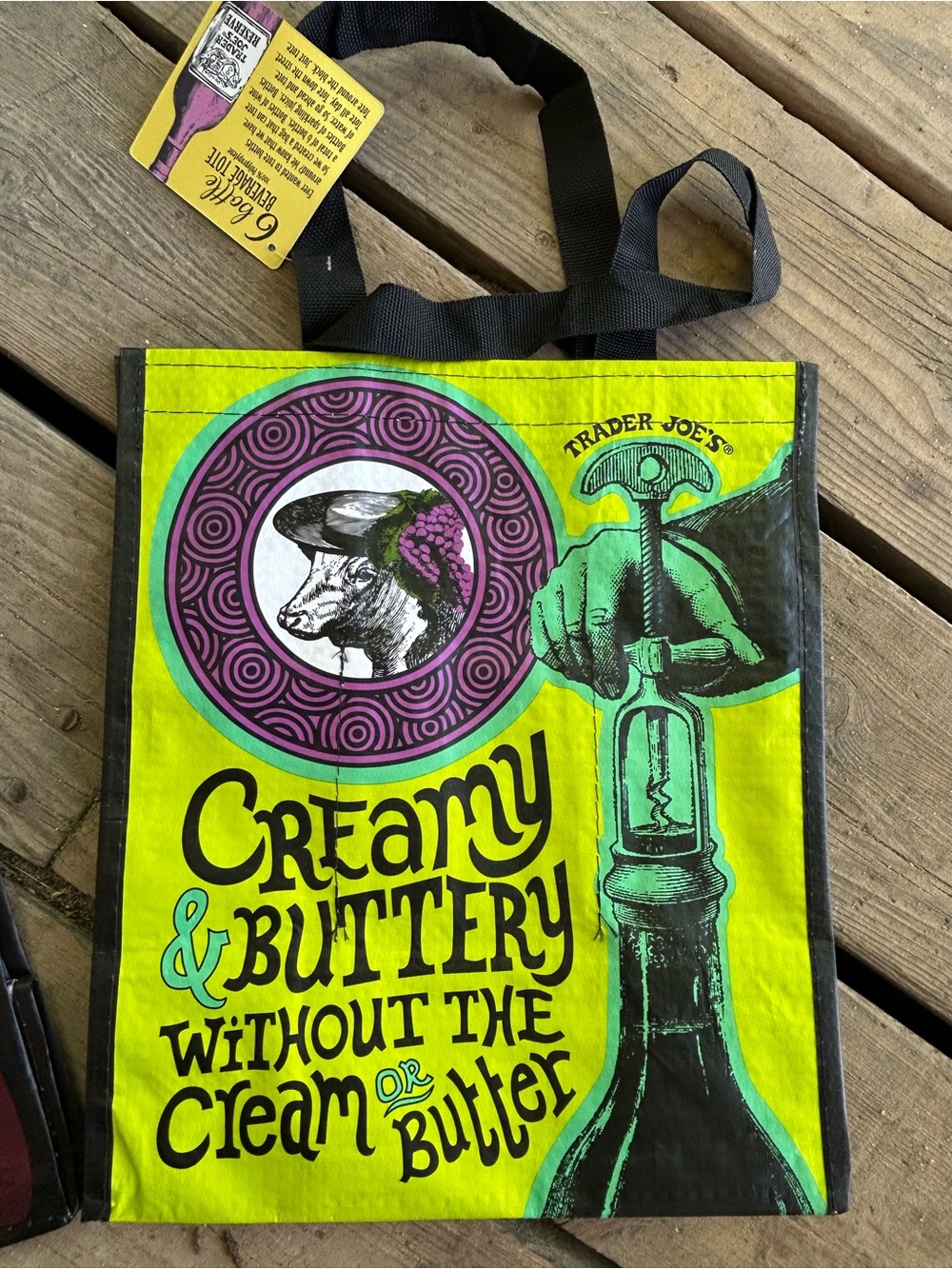 Trader Joe's Creamy & Buttery Reusable Tote - Lime Green & Black NWT